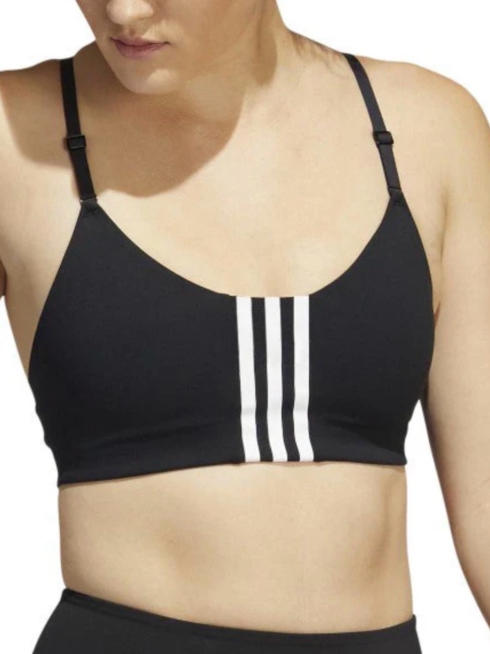 ADIDAS Black Sports Bra White Stripes Size LDD NWT